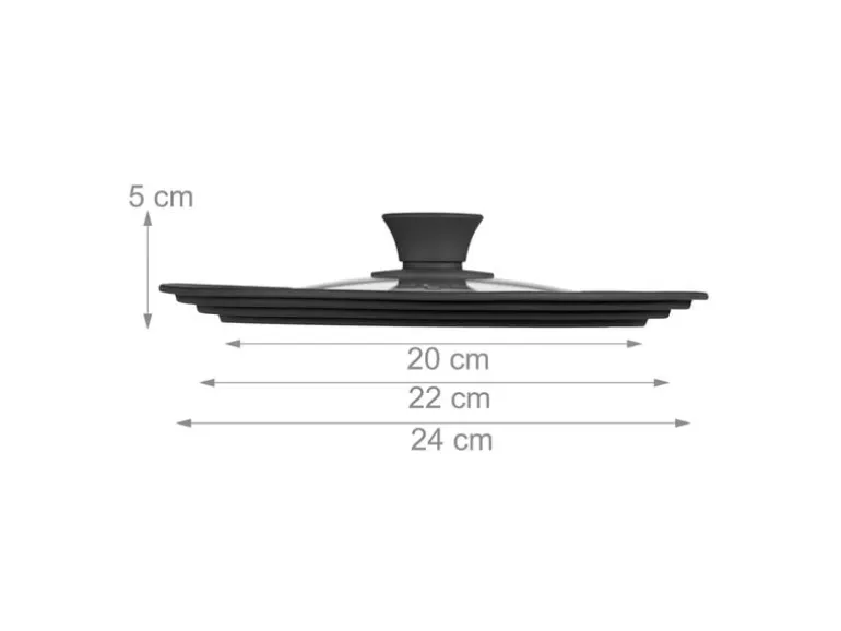 relaxdays Topfdeckel mit Silikonrand für Ø 20-24 cm, Schwarz