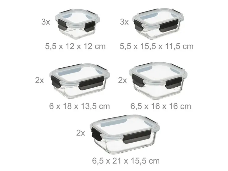 relaxdays Vorratsdose Set mit Deckel 12 Stück, Transparent