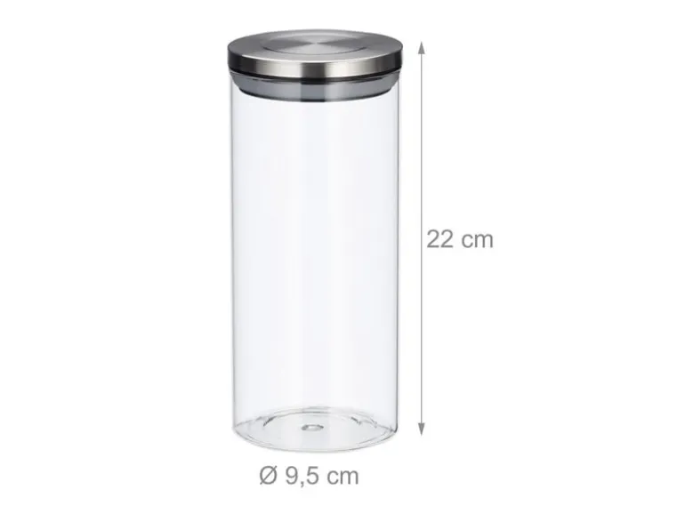relaxdays Vorratsgläser 1.3 l, Transparent/Silber