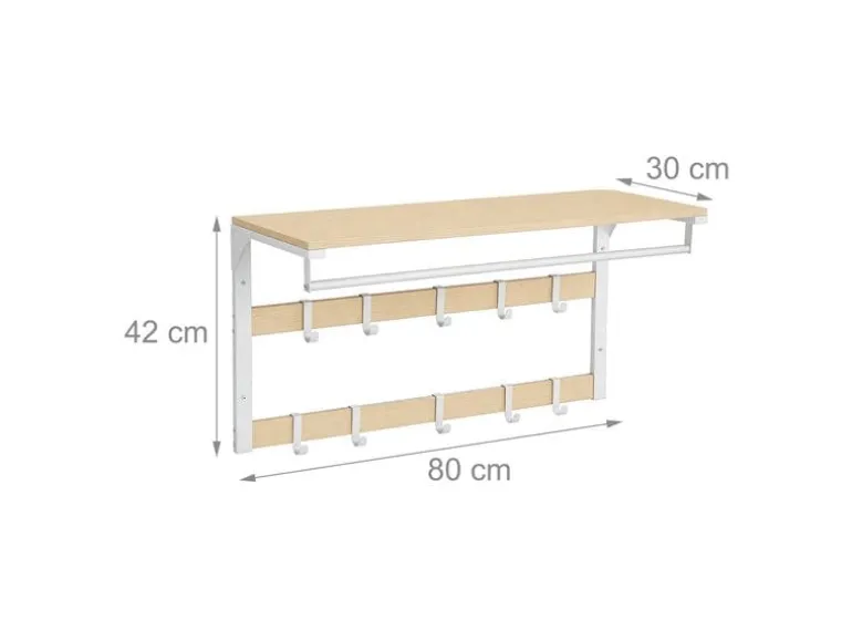 relaxdays Wandgarderobe 80 cm x 42 cm, Weiss/Braun