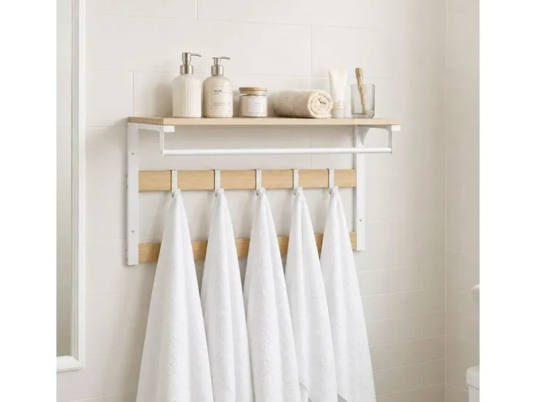 relaxdays Wandgarderobe 80 cm x 42 cm, Weiss/Braun