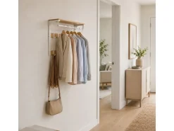 relaxdays Wandgarderobe 80 cm x 42 cm, Weiss/Braun