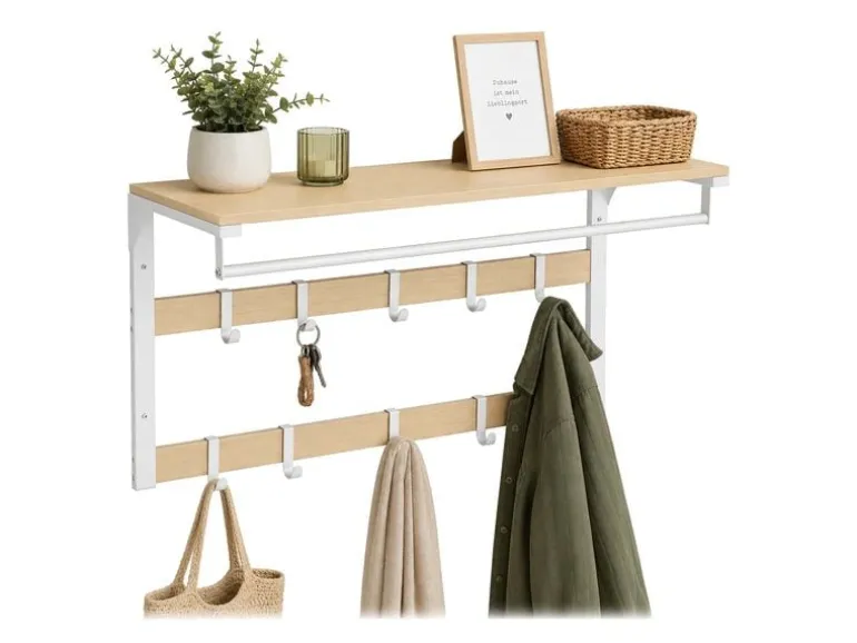 relaxdays Wandgarderobe 80 cm x 42 cm, Weiss/Braun