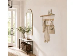 relaxdays Wandgarderobe 80 cm x 42 cm, Weiss/Braun
