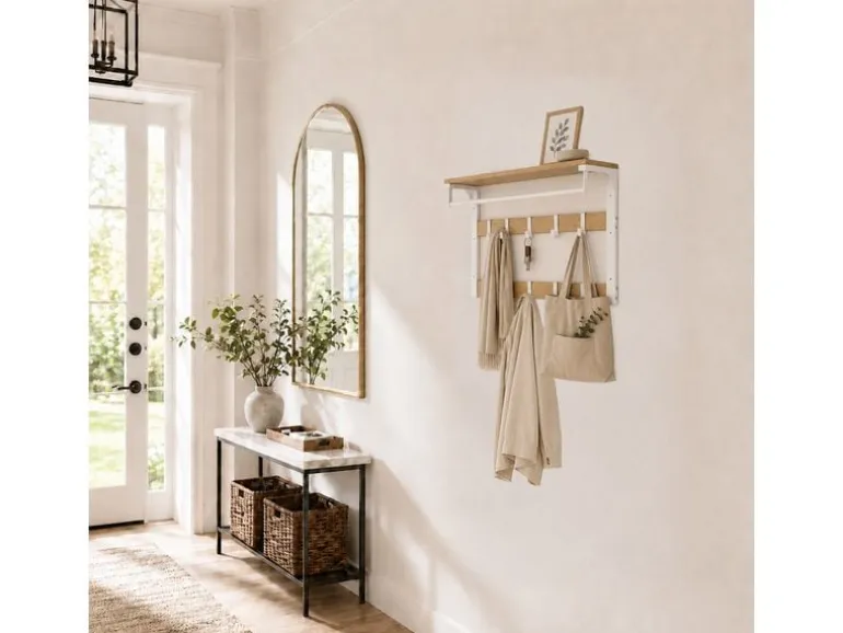 relaxdays Wandgarderobe 80 cm x 42 cm, Weiss/Braun