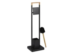 relaxdays WC-Garnitur Edelstahl Bambus Schwarz Hellbraun