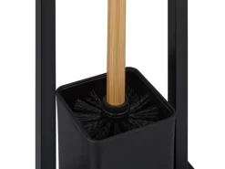relaxdays WC-Garnitur Edelstahl Bambus Schwarz Hellbraun