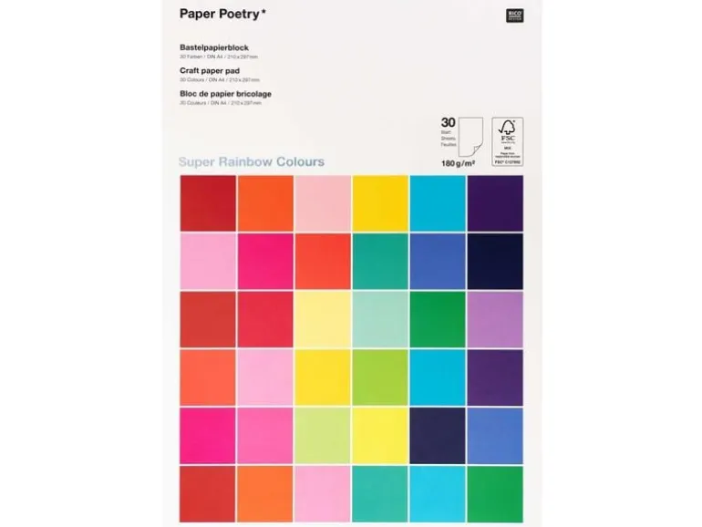 Rico Design Bastelpapier 1 Block à 30 Blatt, Farbig sortiert