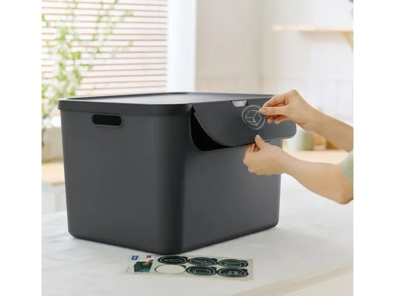 Rotho Recyclingbehälter ALBULA 2 tlg. 110 l, Blau/Anthrazit