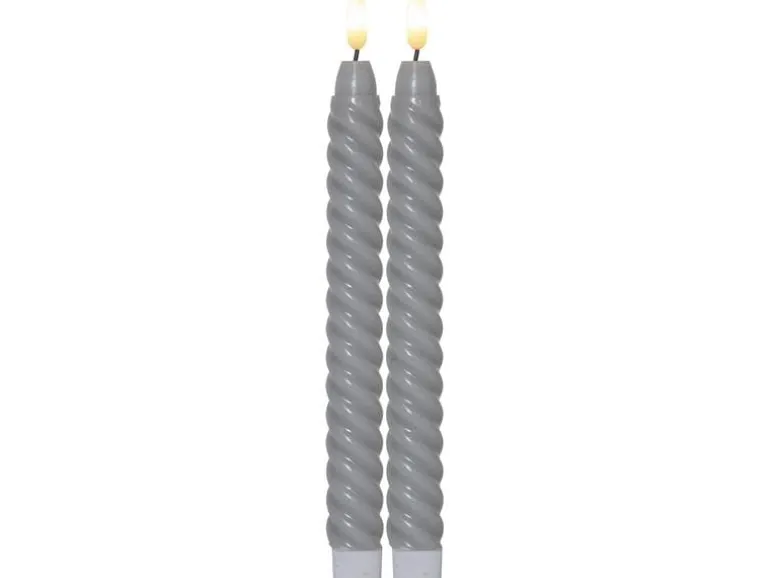 Star Trading LED-Stabkerzen Set Flamme Swirl, Ø 2.3 x 25 cm, Grau, 2 Stk
