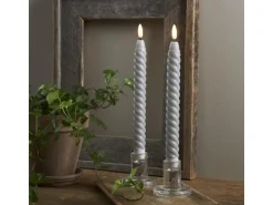 Star Trading LED-Stabkerzen Set Flamme Swirl, Ø 2.3 x 25 cm, Grau, 2 Stk