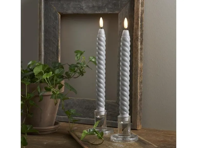 Star Trading LED-Stabkerzen Set Flamme Swirl, Ø 2.3 x 25 cm, Grau, 2 Stk