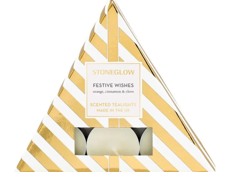 Stoneglow Teelichter Festive Wishes 6 Stück, Gelb