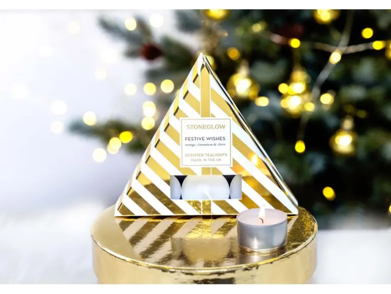 Stoneglow Teelichter Festive Wishes 6 Stück, Gelb