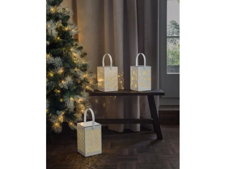 STT Laterne Muster Recharge USB, 24.5 cm, Weiss/Gold
