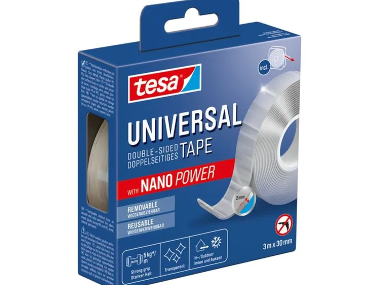 tesa Klebeband Universal Nano Tape 30 mm x 3 m, Transparent