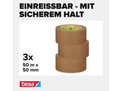 tesa tesapack Papier 3er-Pack 50 mm x 50 m, Braun