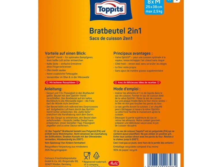 Toppits Bratbeutel 2 in 1 Grösse M, 8 Stück