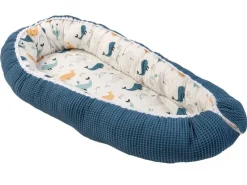 Ullenboom Babynest Cocoon Waffel-Motiv Blau Wale 55 x 95 cm