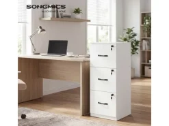 VASAGLE Aktenschrank Holzspanplatte 3 Schubladen Wolkenweiss