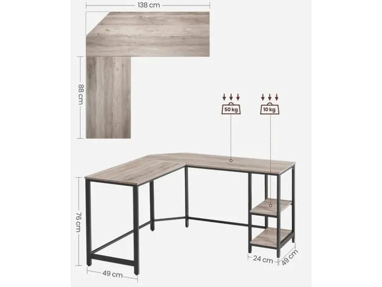 VASAGLE Eckschreibtisch Greige Grau/Schwarz 138 cm