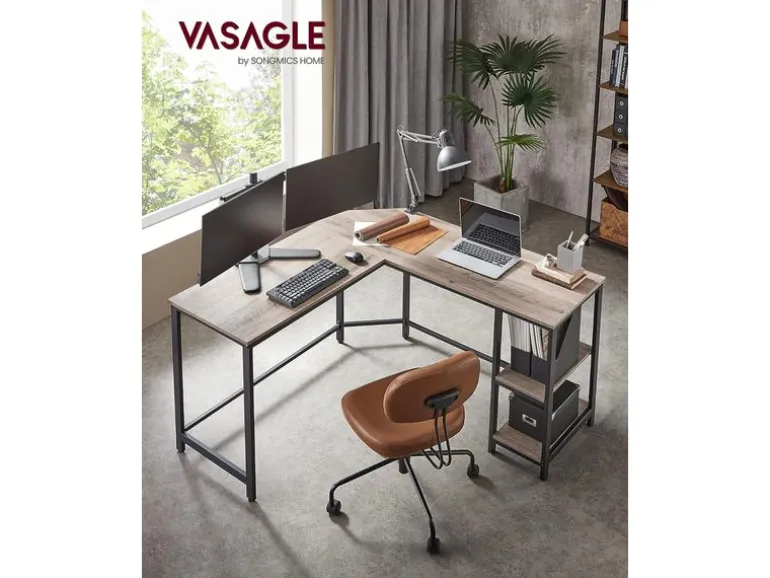 VASAGLE Eckschreibtisch Greige Grau/Schwarz 138 cm