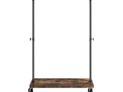 VASAGLE Garderobenständer auf Rollen 162 cm, Schwarz/Braun