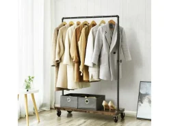 VASAGLE Garderobenständer auf Rollen 162 cm, Schwarz/Braun