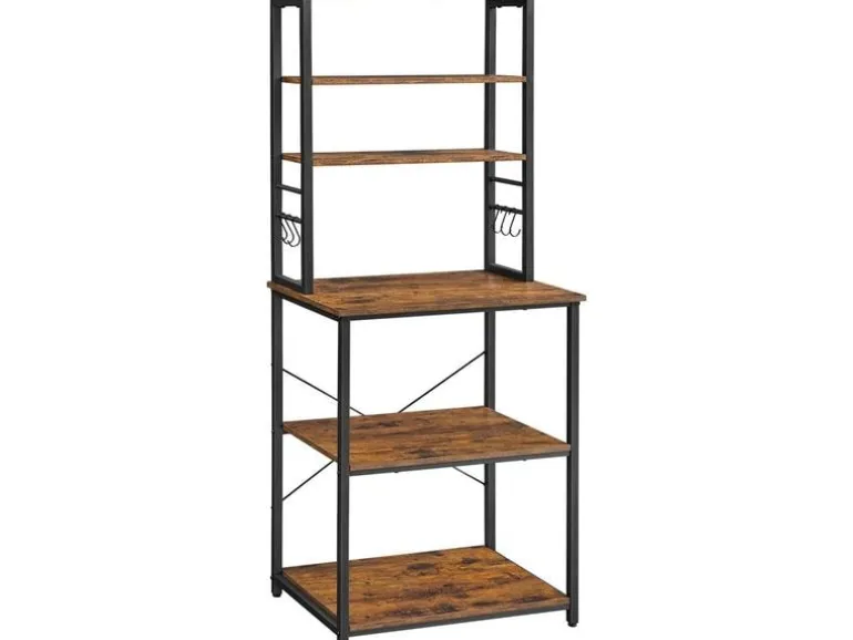 VASAGLE Küchenregal mit 6 Haken 60 x 167 cm, Schwarz/Braun