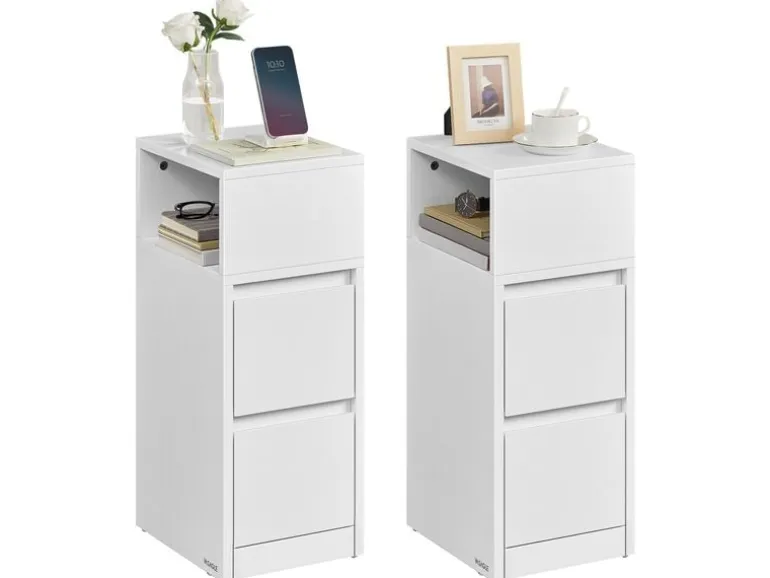 VASAGLE Nachttisch 2er Set 25 x 65 cm, Weiss