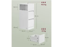 VASAGLE Nachttisch 2er Set 25 x 65 cm, Weiss