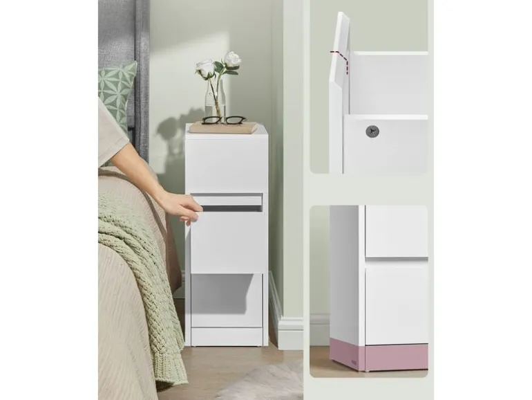 VASAGLE Nachttisch 2er Set 25 x 65 cm, Weiss