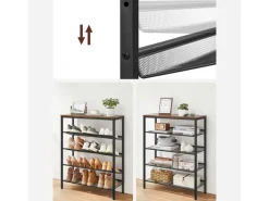 VASAGLE Schuhregal mit 5 Ablagen 75 x 93, Schwarz/Braun