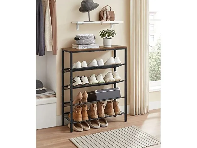 VASAGLE Schuhregal mit 5 Ablagen 75 x 93, Schwarz/Braun