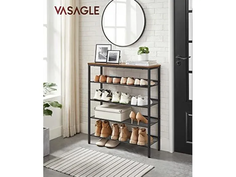VASAGLE Schuhregal mit 5 Ablagen 75 x 93, Schwarz/Braun