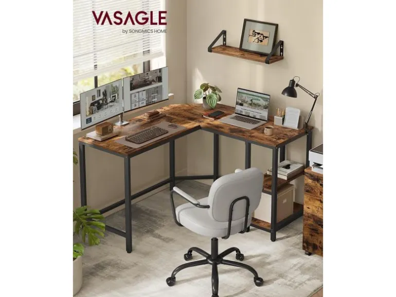 VASAGLE Tisch in L-Form Braun/Schwarz 120 x 130 x 76 cm