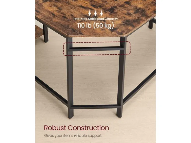 VASAGLE Tisch in L-Form Braun/Schwarz 120 x 130 x 76 cm