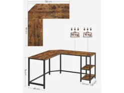VASAGLE Tisch in L-Form 138 x 138 cm Braun