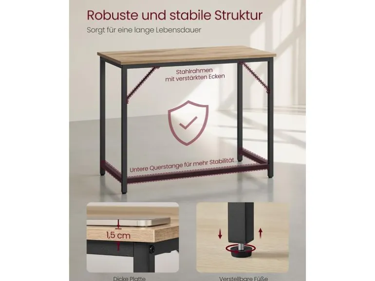 VASAGLE Tisch 100 x 50 x 76 cm Camelbraun/Schwarz