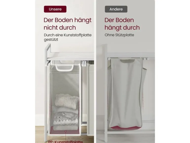 VASAGLE Wäschekorb mit Ablage 3 x 38 l, Weiss