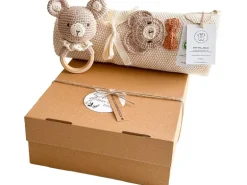 Welcomebabybox Geschenkset Lino – Decke & Rasselbär