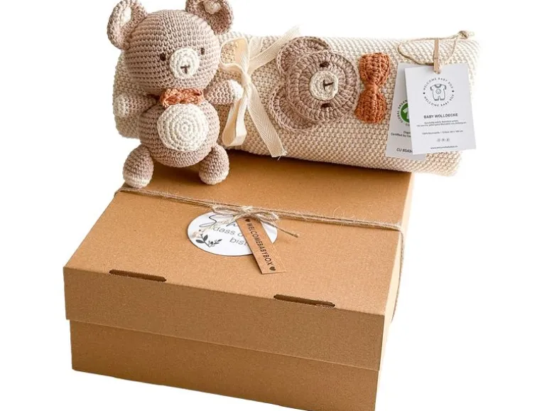 Welcomebabybox Geschenkset Milu – Decke & Bär