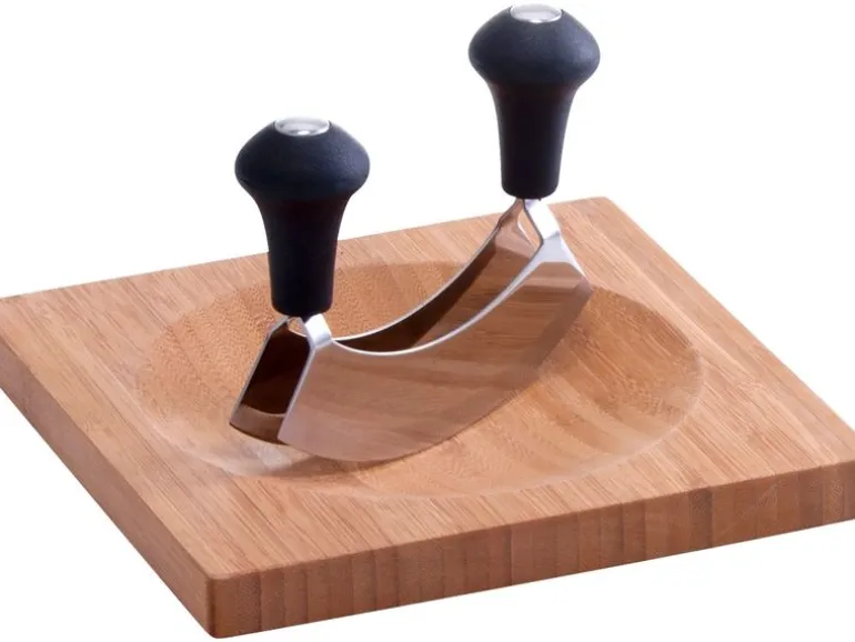 Zeller Present Kräuterbrett mit Wiegemesser 20 x 20 cm, Bambus / Edelstahl